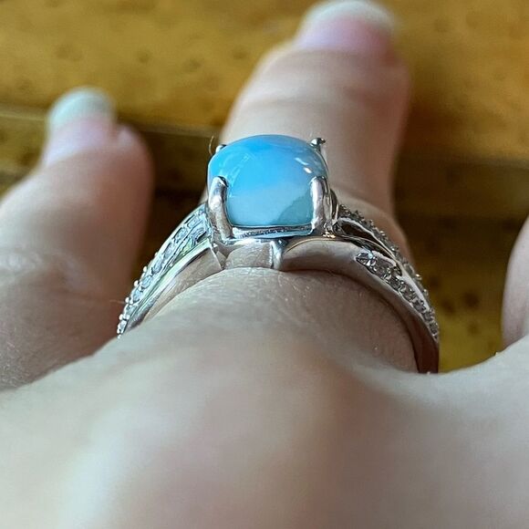 Natural Larimar Sterling Silver Ring Size 6 - Picture 2 of 9